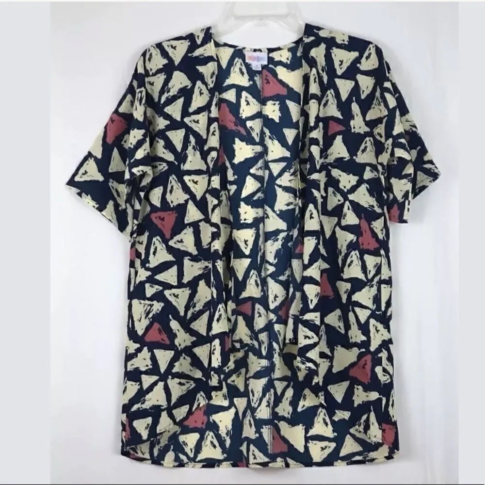 LulaRoe Lindsay Kimono Blue Print Open Wrap Sz 3